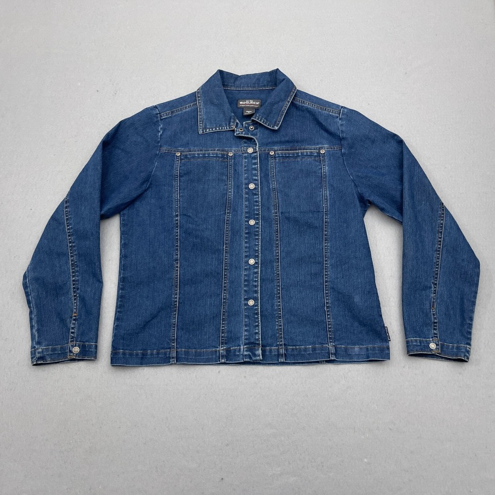 Woolrich Denim Jacket Women Medium Regular Dark Blue Wash Casual Classic